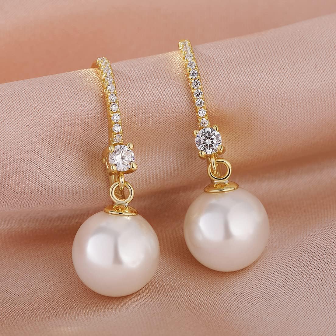 Jiamiaoi Pearl Dangle Earrings 925 Sterling Silver Pearl Earrings for Women 10mm White/Black Pearls - Image 4