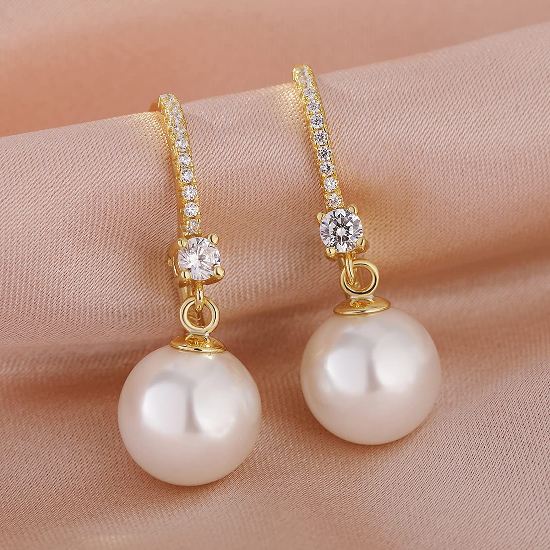 jiamiaoi Boucles D'Oreilles Perle Femme Argent 925, Boucle D'Oreille Perle Blanche Pendante Bijoux Femme