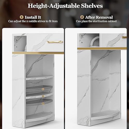 Miniatura 8 de Paddie Mesa de manicura con colector de polvo, estación de escritorio de uñas con 7 cajones de almacenamiento y estantes abiertos de 3 niveles