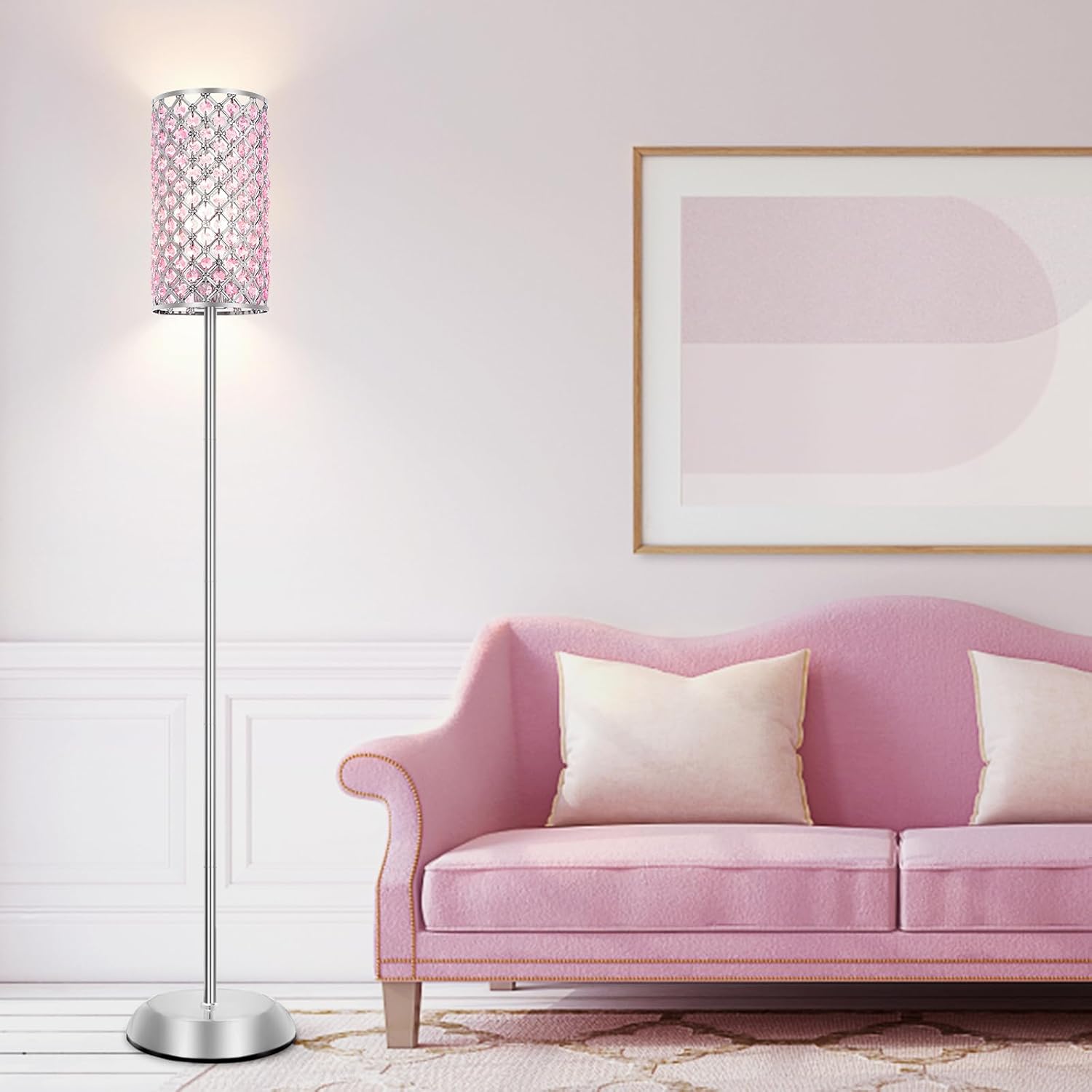 Crystal Floor Lamp for Bedroom, Living Room Pink Floor Lamps Modern