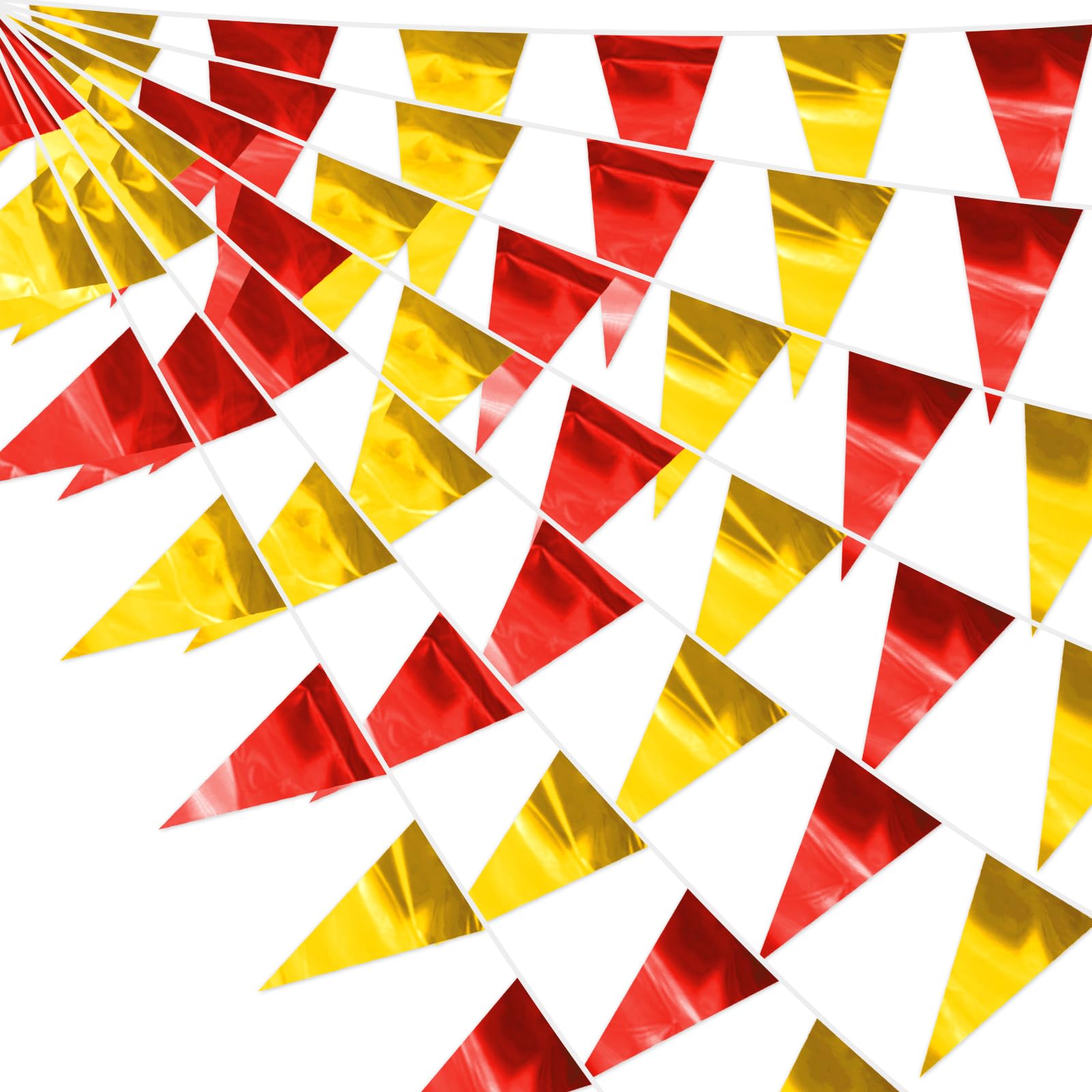 130FT Red Gold Glitter Triangle Pennant Banner Flag Metallic Bunting Fabric Garland for Christmas Graduation Anniversary Birthday Engagement Wedding Anniversary Casino Party Decorations Decor