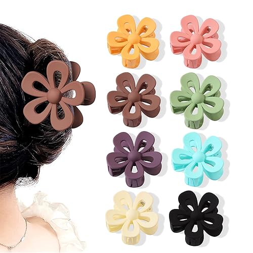 MENGCOOL - 8 pinzas de flores para el cabello, lindas pinzas para cabello grueso, pinzas de plástico ABS fuertes, accesorios para el cabello, pinzas