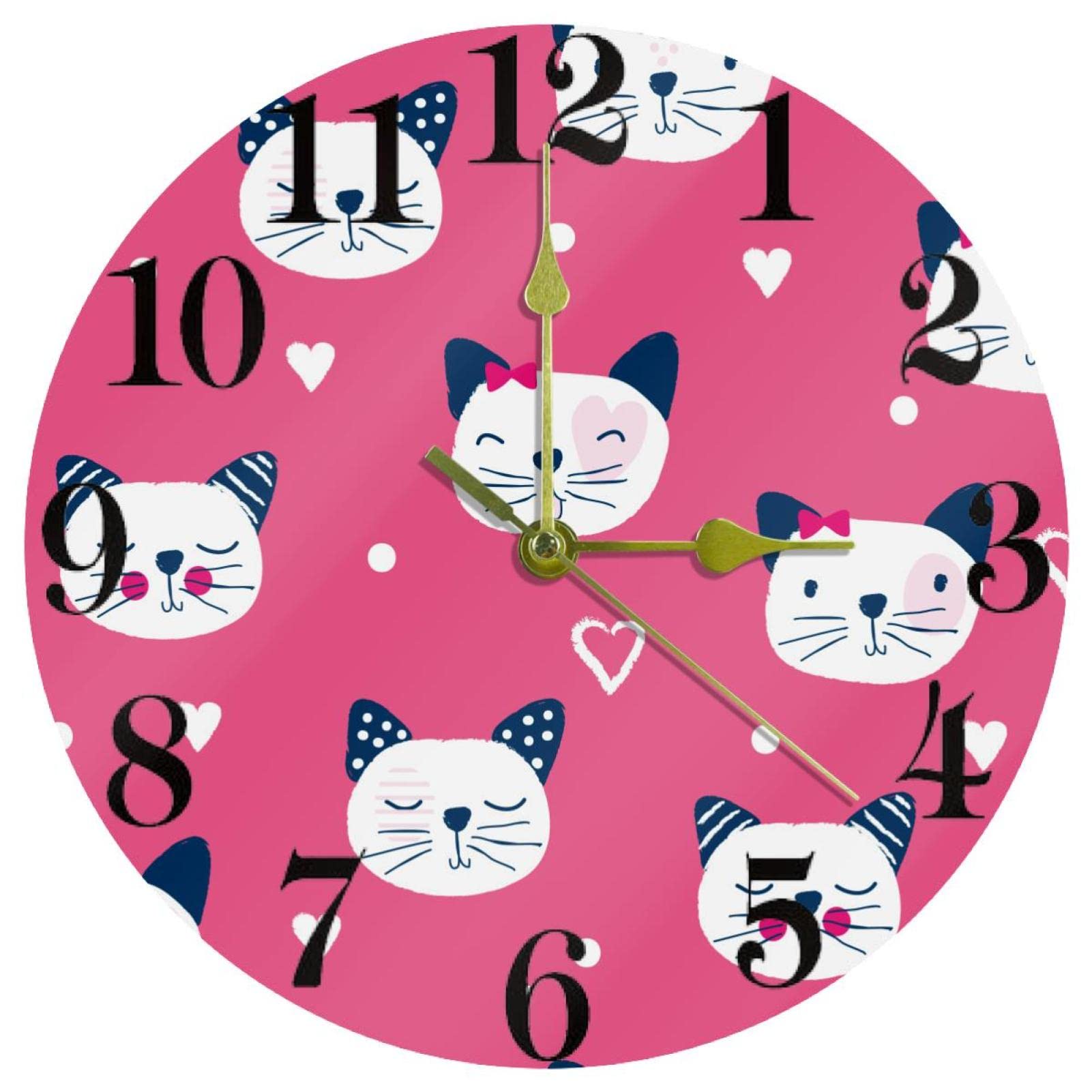 Horloge murale silencieuse sans tic-tac à quartz rose 25,4 cm pour un sommeil paisible des enfants