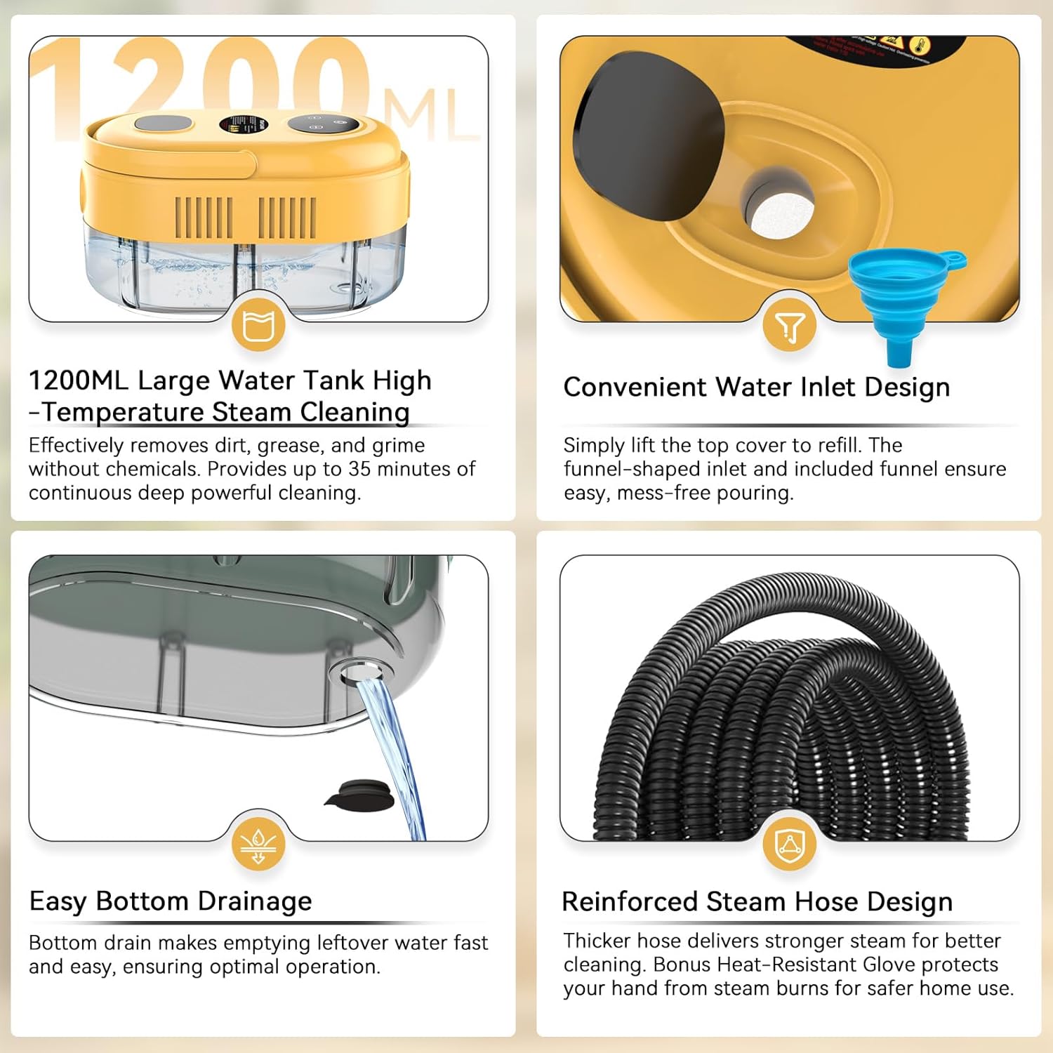 Steam Cleaner with 3-Level Adjustable Handle, 10s Fast Heat-Up, 2500W Pressurized Steamer for Home Cleaning, Handheld Steam Cleaner for Grout, Tile, Couch, Car, Grease, 41oz Tank - Image 4