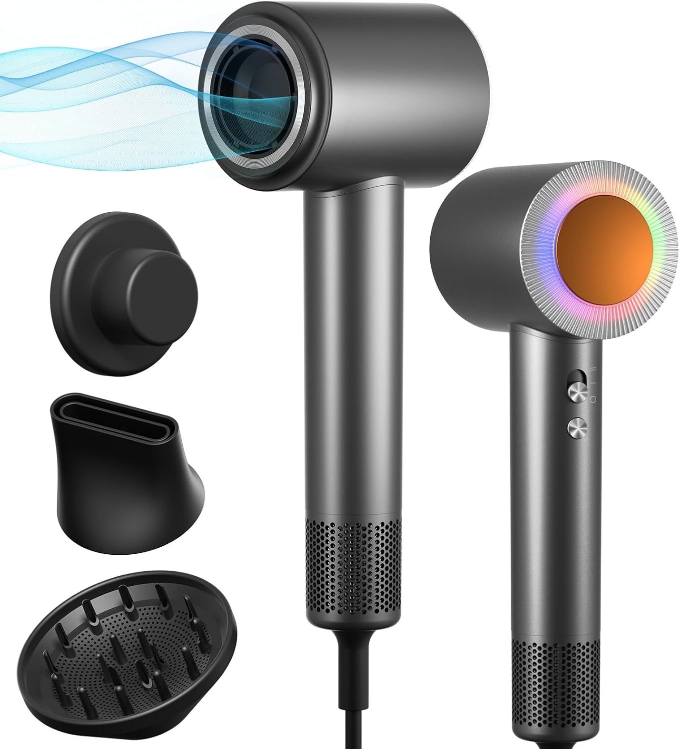 Hair Dryer, 160000 RPM Professional High-Speed Blow Dryer 2 Billion Negative Ionic Care Hair Dryer for Fast Drying, Low Noise Thermo-Control Hairdryer with Magnetic Holder Wall Mount, Diffuser, Nozzle