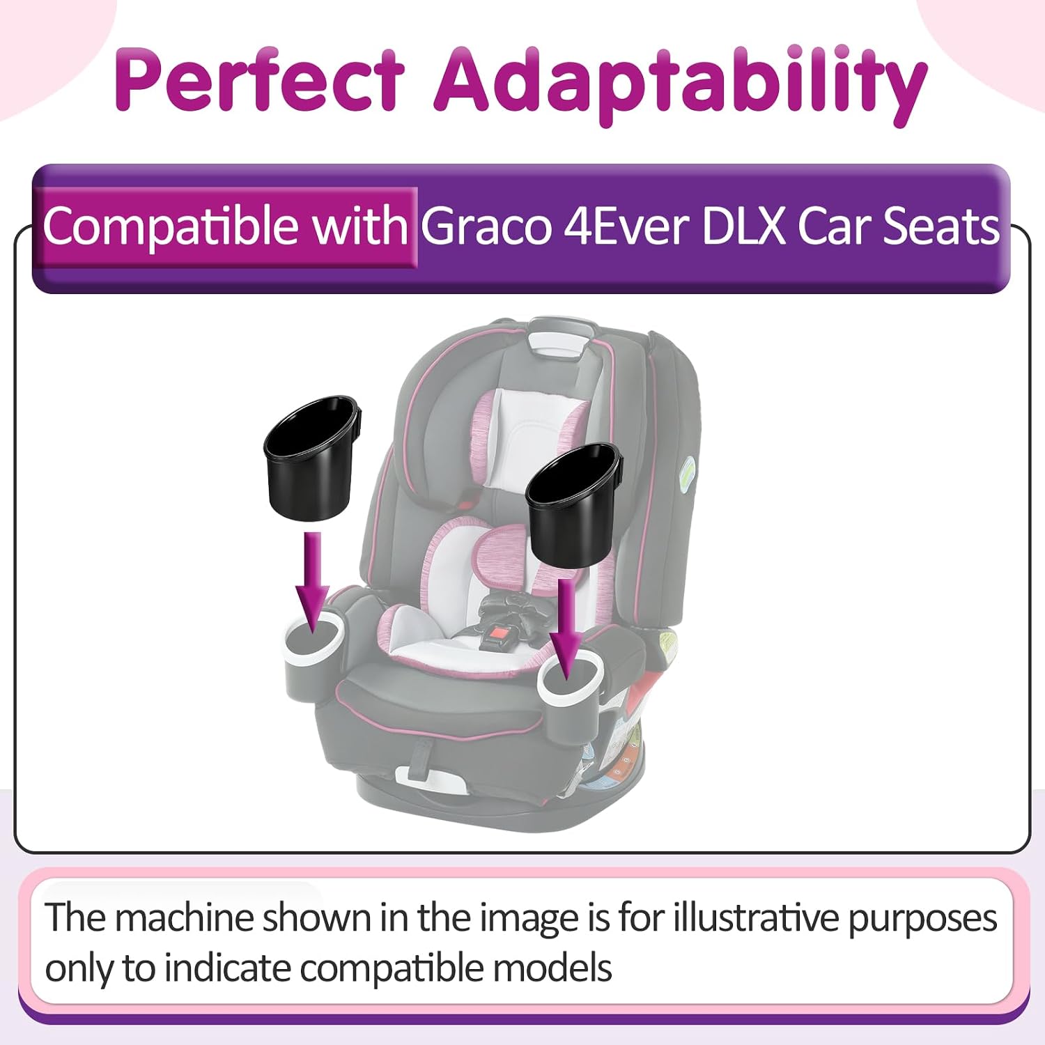 2 Pcs Car Seat Cup Holders Compatible with Graco 4Ever DLX Car Seats, Durable PP Injection Molded Toddler Car Seat Accessory with Drain Holes, Dishwasher Safe Replacement Cup Holder, Black