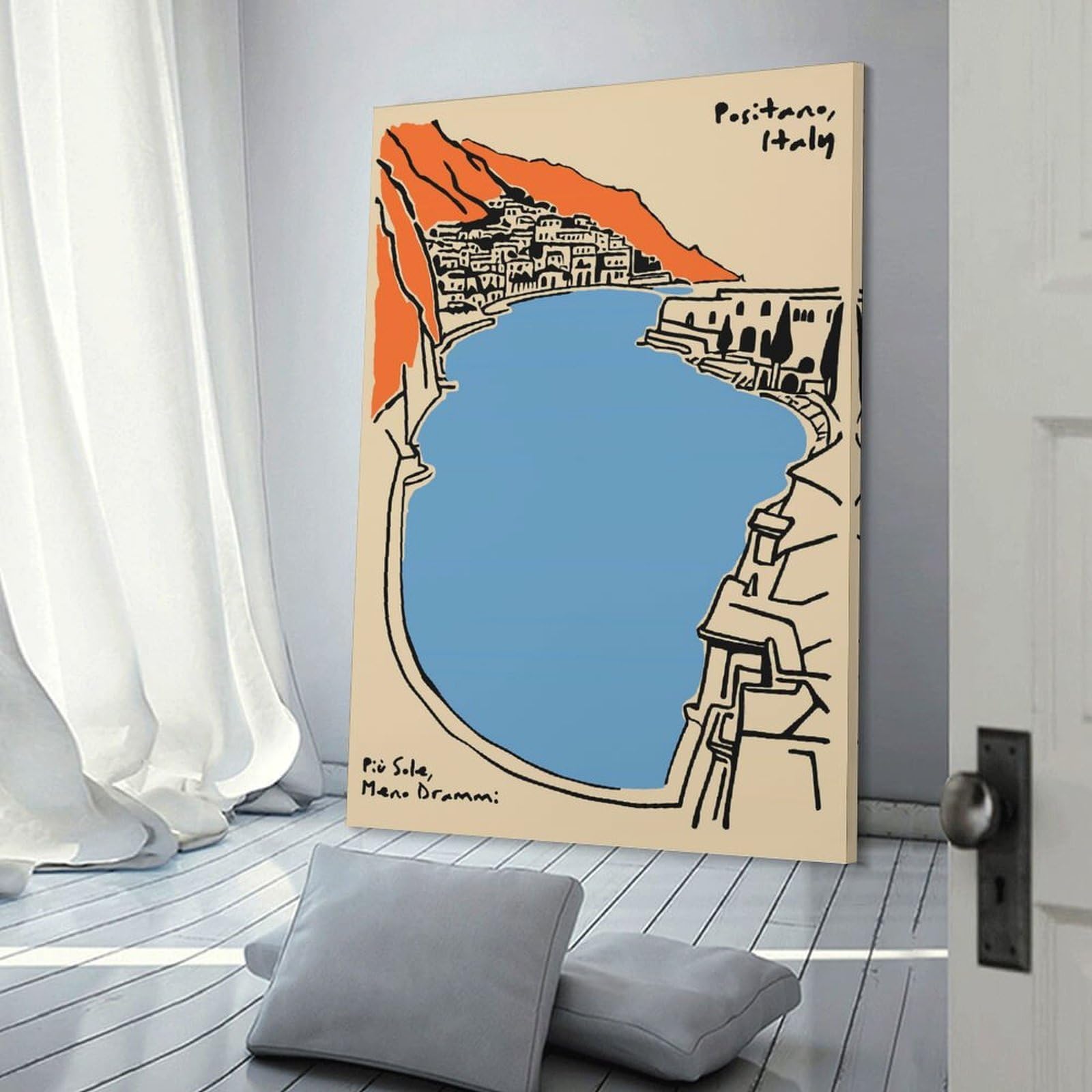 Junmoney Positano, Italy Illustration Wall Picture Print 24x36inch(60x90cm), for Lounge Decor, Offices Or Entryway Styling, Versatile Wall Decor for Many Rooms