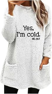 NSICBMNO Oversized Sweatshirt Women Teddy Fleece Jumper With Front Pockets Ladies Round Neck Sweater Dog Print Jumper Long Sleeve T Shirt Dress Loose Casual Tops Winter Warm Sweater Plus Size
