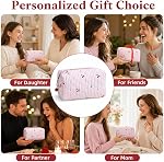 2-Pack Sac de maquillage cousu mignon, Organisateur Cosmétique Portable Grande Capacité pour les femmes, Sac de toilette de voyage, Pochette de maquillage, Essentiels de voyage (Pink Cherry)