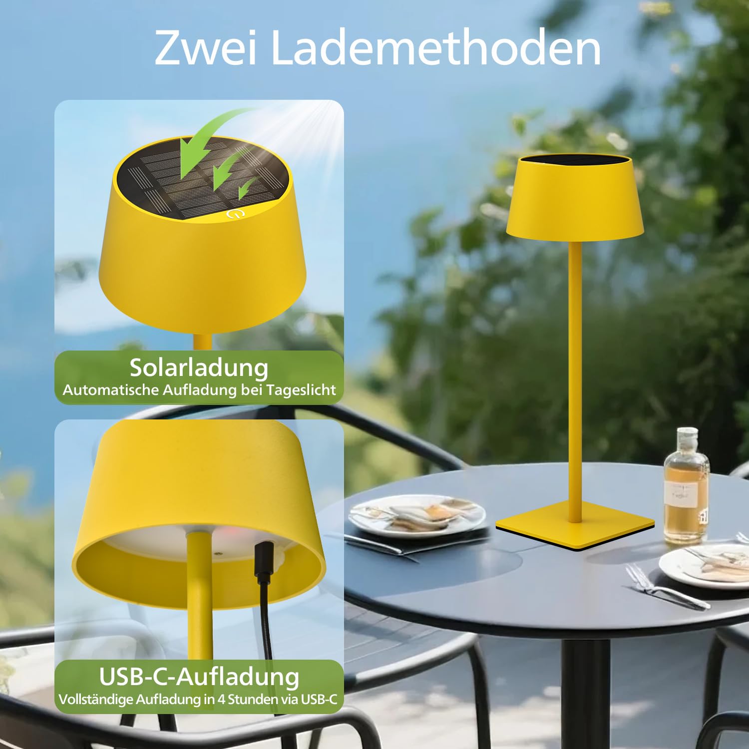 Philips Solar Tischlampe Kabellose 2 Stück, Portable LED Akku Tischleuchte mit 2 stufig höhenverstellbar, Touch Stufenlos Dimmbar Nachtlicht, Wasserdicht für Schlafzimmer, Gelb