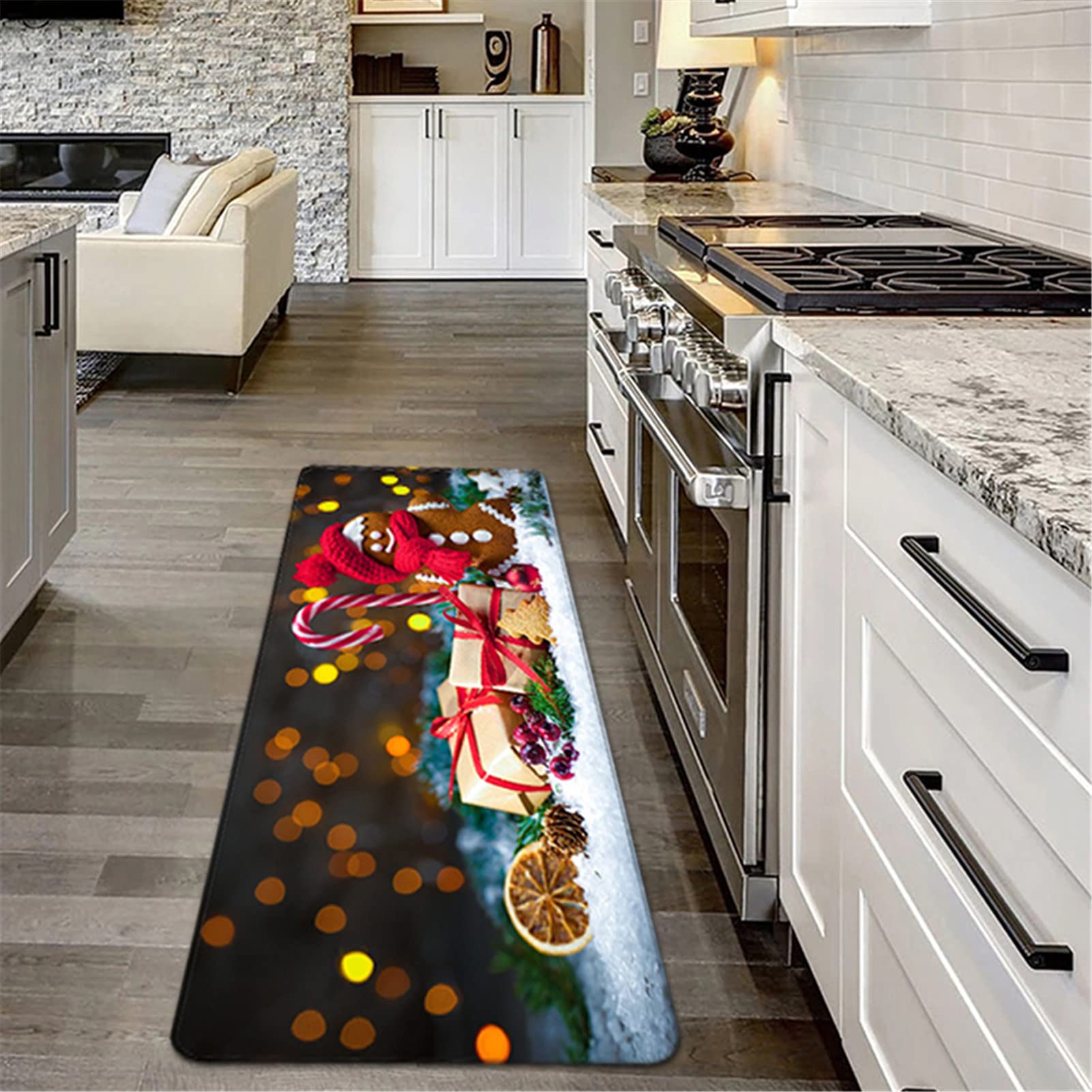 Tappeto Natalizio 3D, Tappeto Scendiletto Camera da Letto Lavabile Tappeto Lungo Natalizio Cucina Tappeto Passatoia Corridoio Morbido Tappeto Ingresso Interno Moderno per Soggiorno,50x160cm