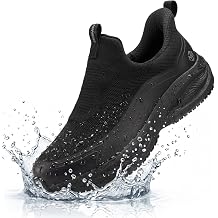 NINGO Non Slip Waterproof Work Shoes for Men, Comfortable Slip On Chef Shoes, Lightweight Breathable Walking Sneakers with Arch Support, for Food Service, Restaurant, Kitchen, Outdoor, Working, Black