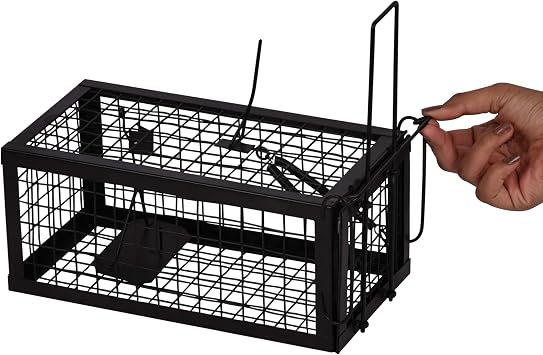 Rat Traps Humane Live Mouse Vole Chipmunk Trap Cage for Indoor and Outdoor (Black)