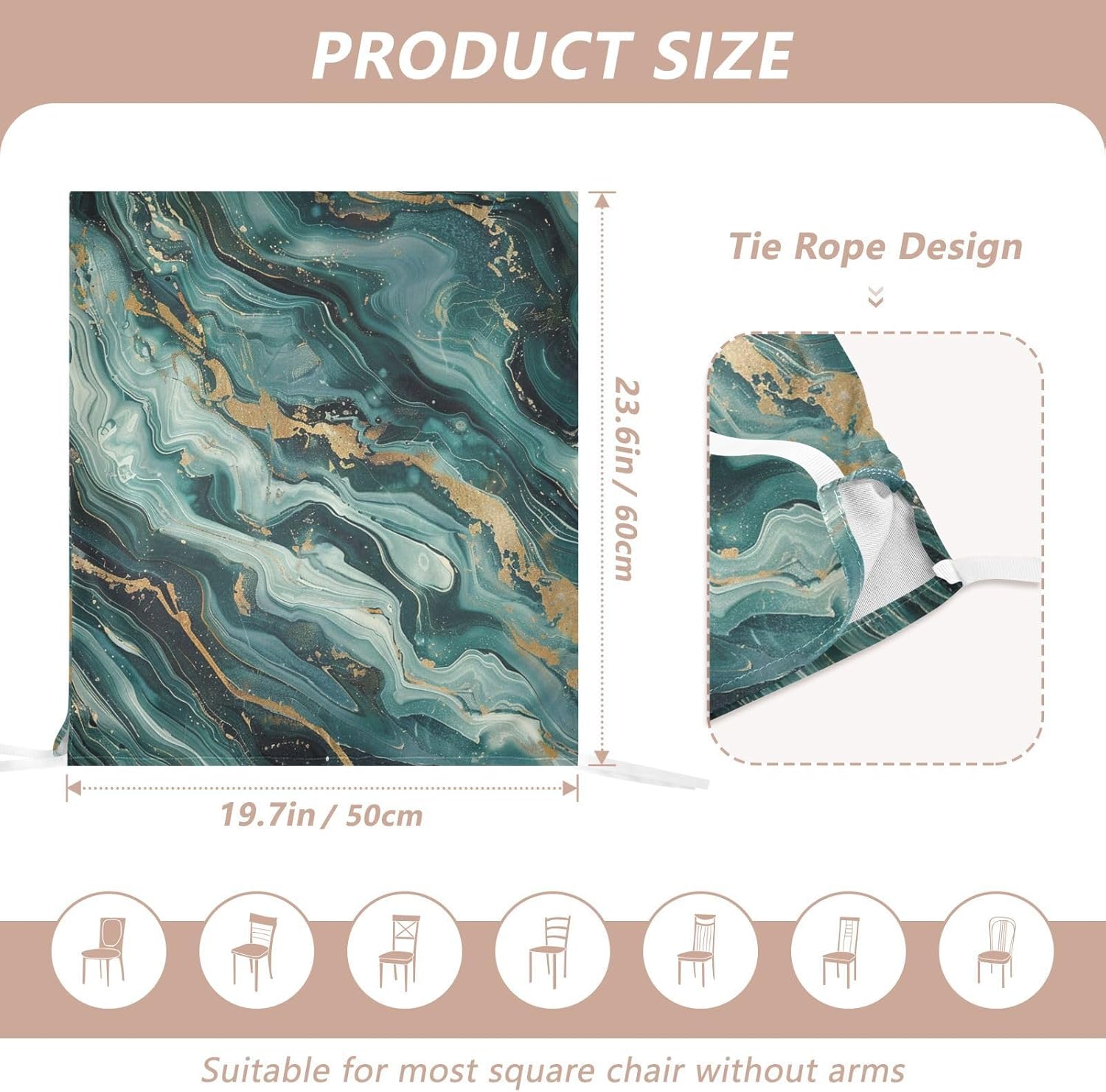ALAZA Green Marble Chair Back Cover Set of 6, Washable Reusable Removable Chair Slipcovers Decorative Chair Cover for Home Kitchen Wedding Party