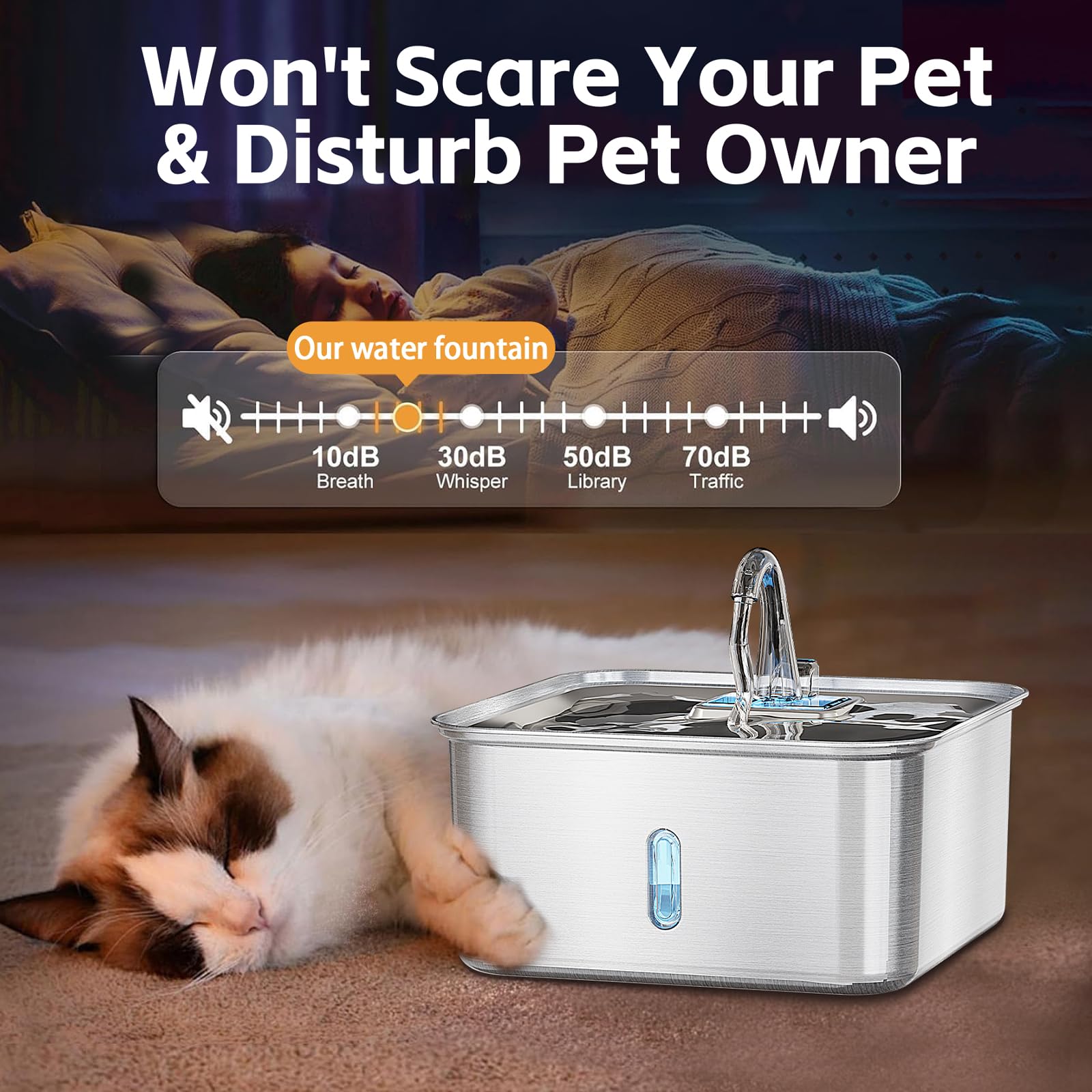 Fuente de agua para perros de 7 l de acero inoxidable con ventana, bomba silenciosa, 6 filtros de repuesto, filtro cuádruple, agua circulante, para varios gatos