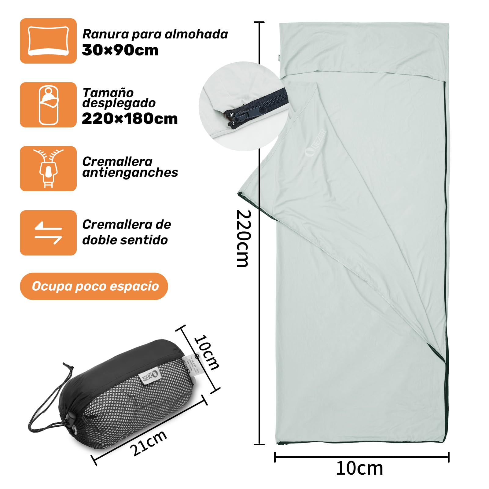 Saco Sabana, Saco de Dormir Compacto de Secado rápido para mochileros, Camping, hoteles y albergues