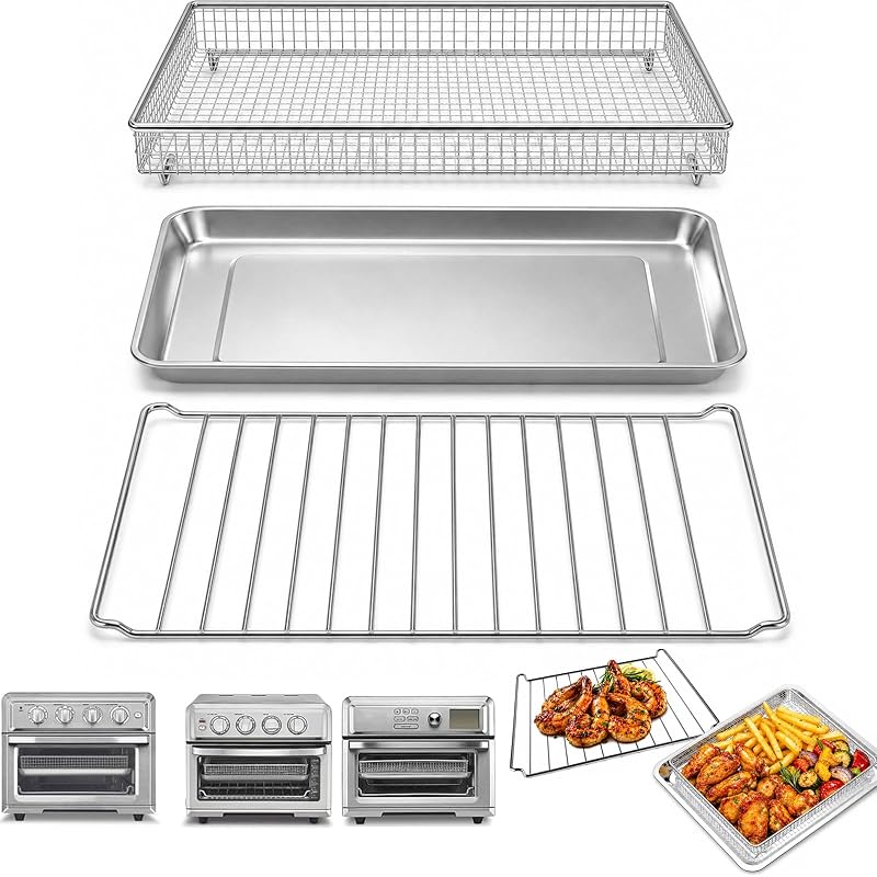 3PCS Replacement Parts for Cuisinart TOA-60 TOA-65 TOA-70 Air Fryer Toaster Oven, Stainless Steel Air Fryer Basket, Baking Pan Tray and Oven Rack Accessories Set
