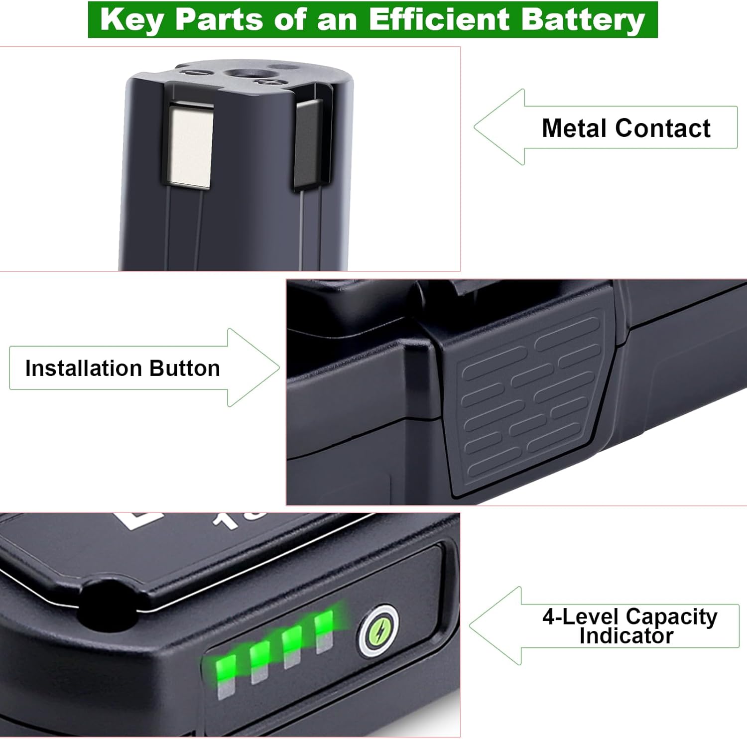 Compatible with Ryobi 18V Battery, 2-Pack P103 3.0Ah 18V Lithium Battery Compatible with Ryobi 18 Volt One+ Cordless Power Tools P102 P107 P108 P189 P190 P197 P100 Edger, Drill Replacement Batteries