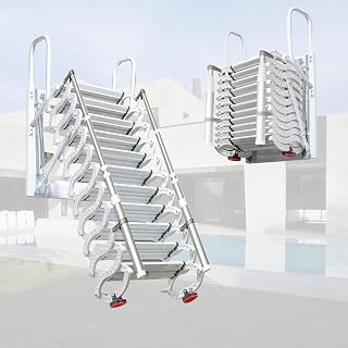 Takpylia 12-Step Wall Mounted Attic Ladder - Folding Retractable Loft Stairs with Armrests, 600 lbs Capacity, White