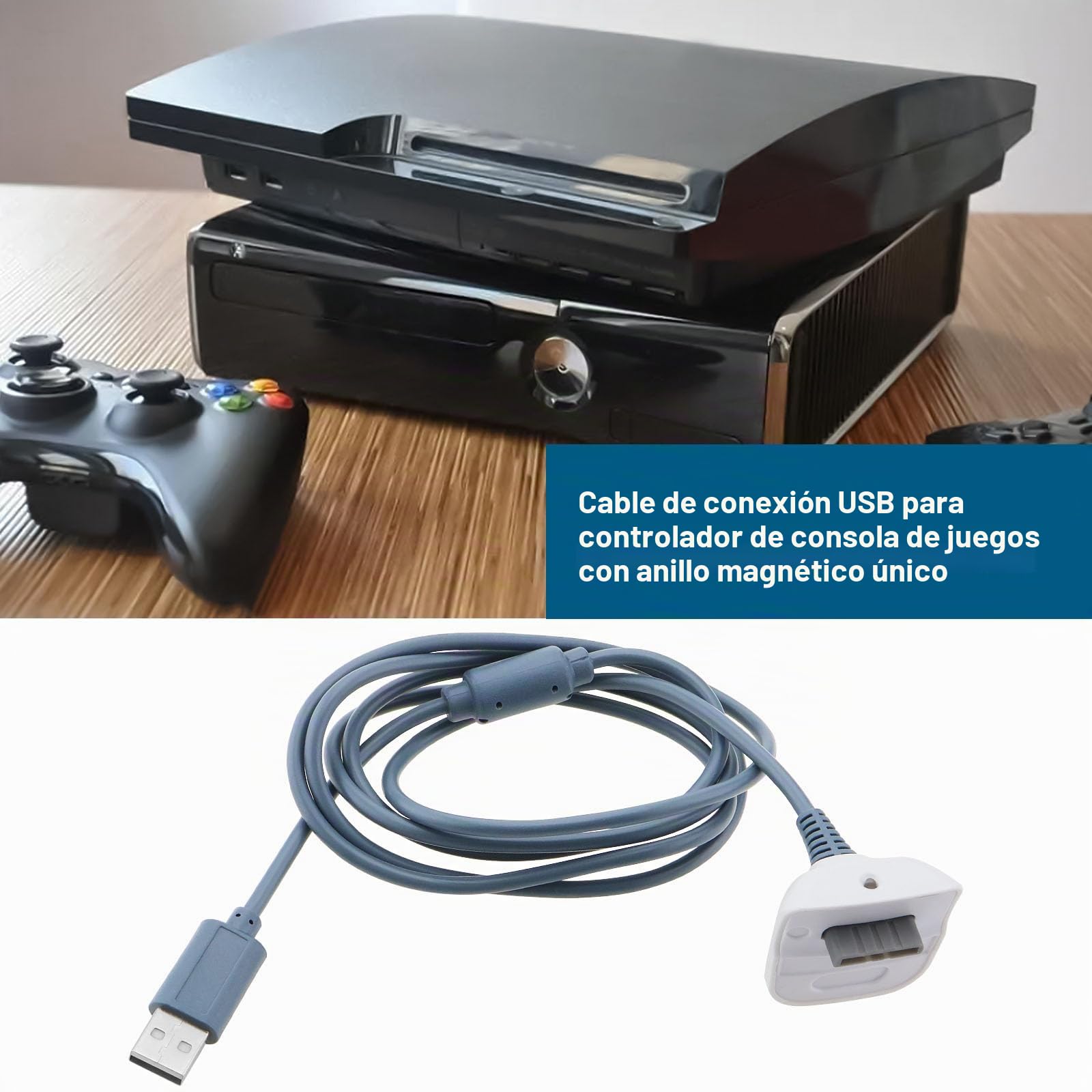 2 Piezas Cable de Carga USB Cargador Adaptador de Cable Cargador de Cable de Carga de Batería USB de 1,5 M Compatible con Xbox 360 Controlador de Gamepad Inalámbrico