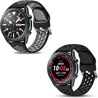 Easuny Sport Band Compatible for Samsung Galaxy Watch 3 45mm/Galaxy Watch 46mm/Samsung Gear S3 Frontier, 22mm Quick Release Silicone Breathable Watch Strap, Black/Gray & Black/Black Large