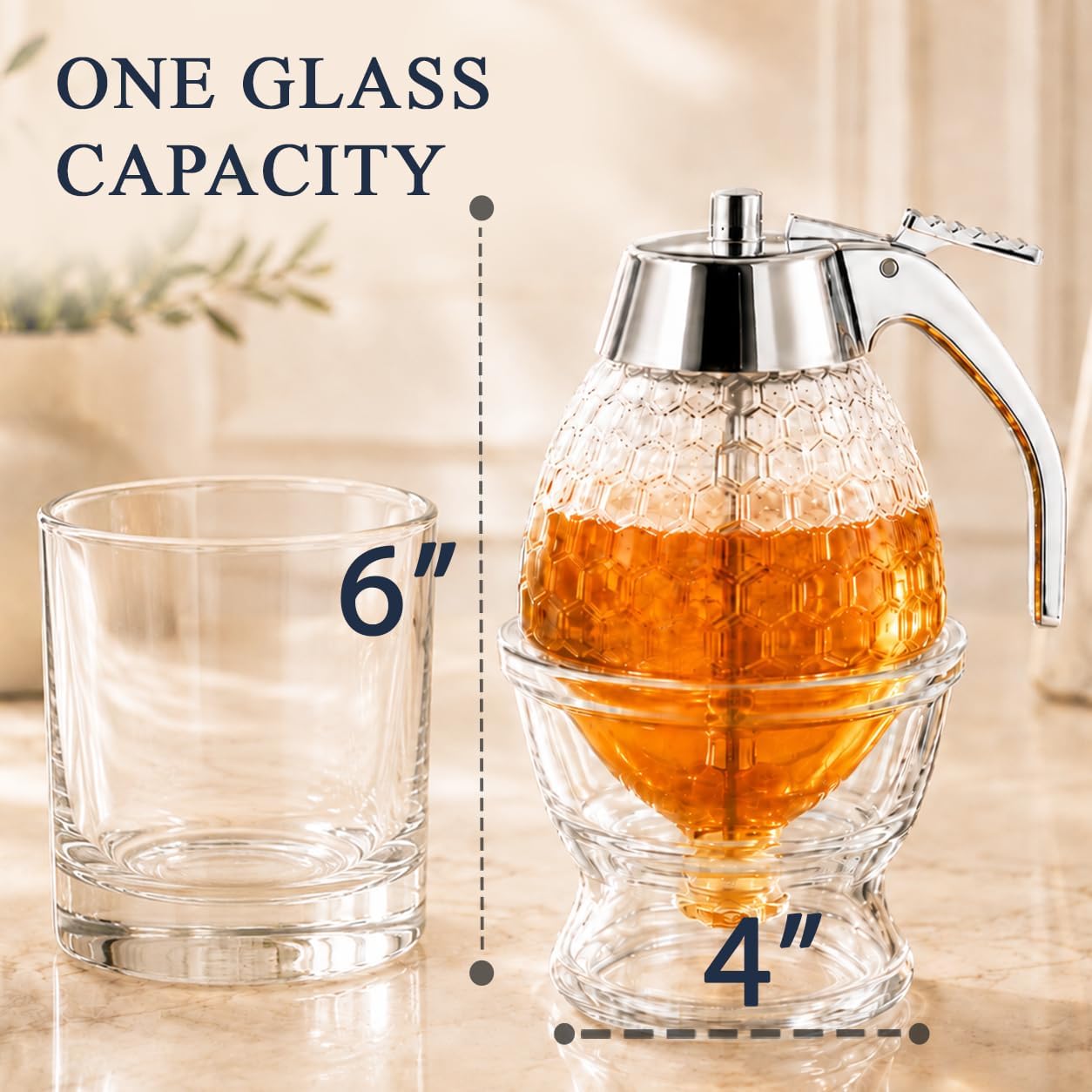 Glass Honey Dispenser with Stainless Steel Top | Bee-Themed Glass Honey Jar
