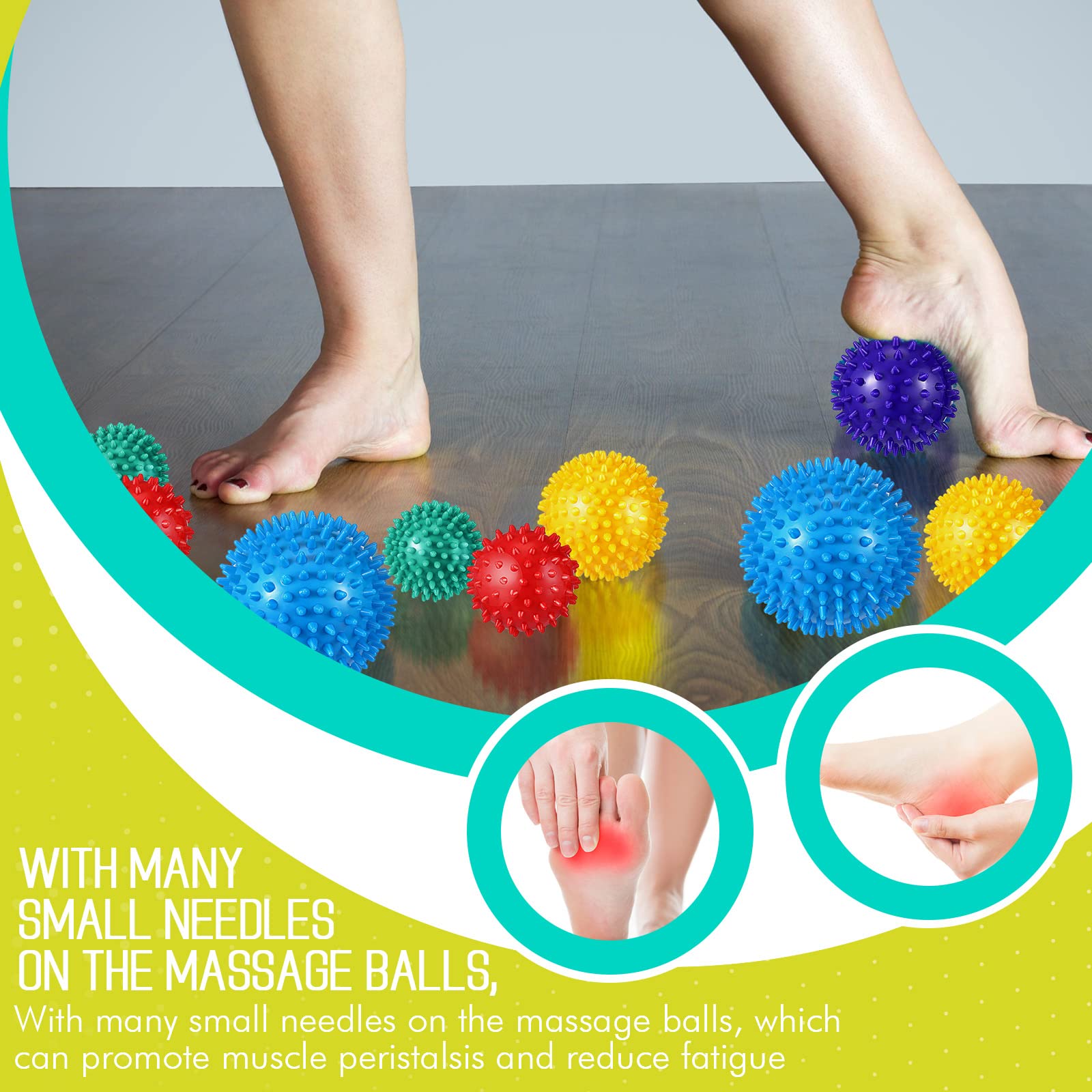 Honoson 15 Stück Massageball Set Igelbälle Faszienball Noppenbälle für Selbstmassage Akupressur Kugeln Massagebälle mit Noppen für Rücken Beine Füße Hände, 5 Größe und Farben (Helle Farbe)