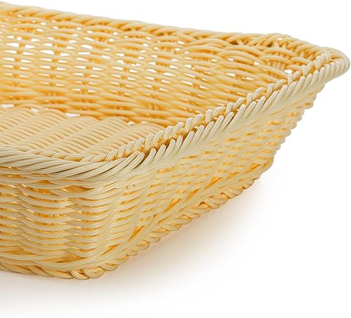 Miniatura 3 de Yarlung Paquete de 3 cestas de pan tejidas, 16 x 12 pulgadas, cestas de frutas de mimbre de polietileno de imitación para servir alimentos,