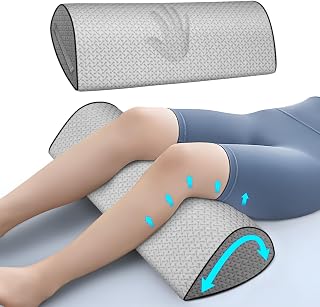 Knee Pillow for Back Sleeping – Memory Foam Cushion for Sciatica Pain Relief – Under Leg Support for Sleeping on Back – Half Moon Bolster for Bed, Breathable Air Layer Fabric Cover (Gray)