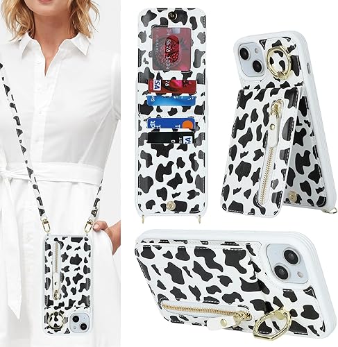 Funda para iPhone 14 con tarjetero para mujer, iPhone 14 con correa y ranuras para tarjetas de crédito, bandolera con cremallera y función atril