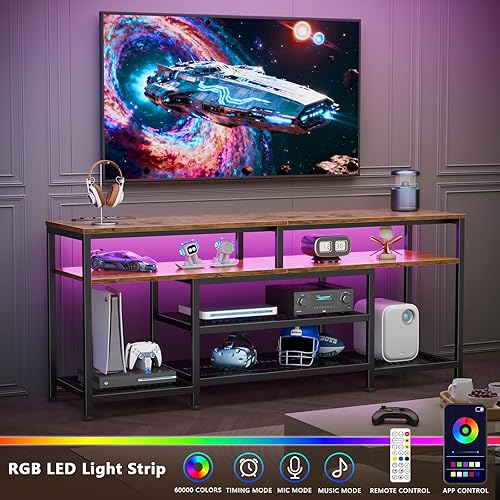 Miniatura 5 de Furologee Soporte de TV con tomas de corriente y luces LED, centro de entretenimiento de 55 pulgadas para televisores de 55 y 60 pulgadas, mesa