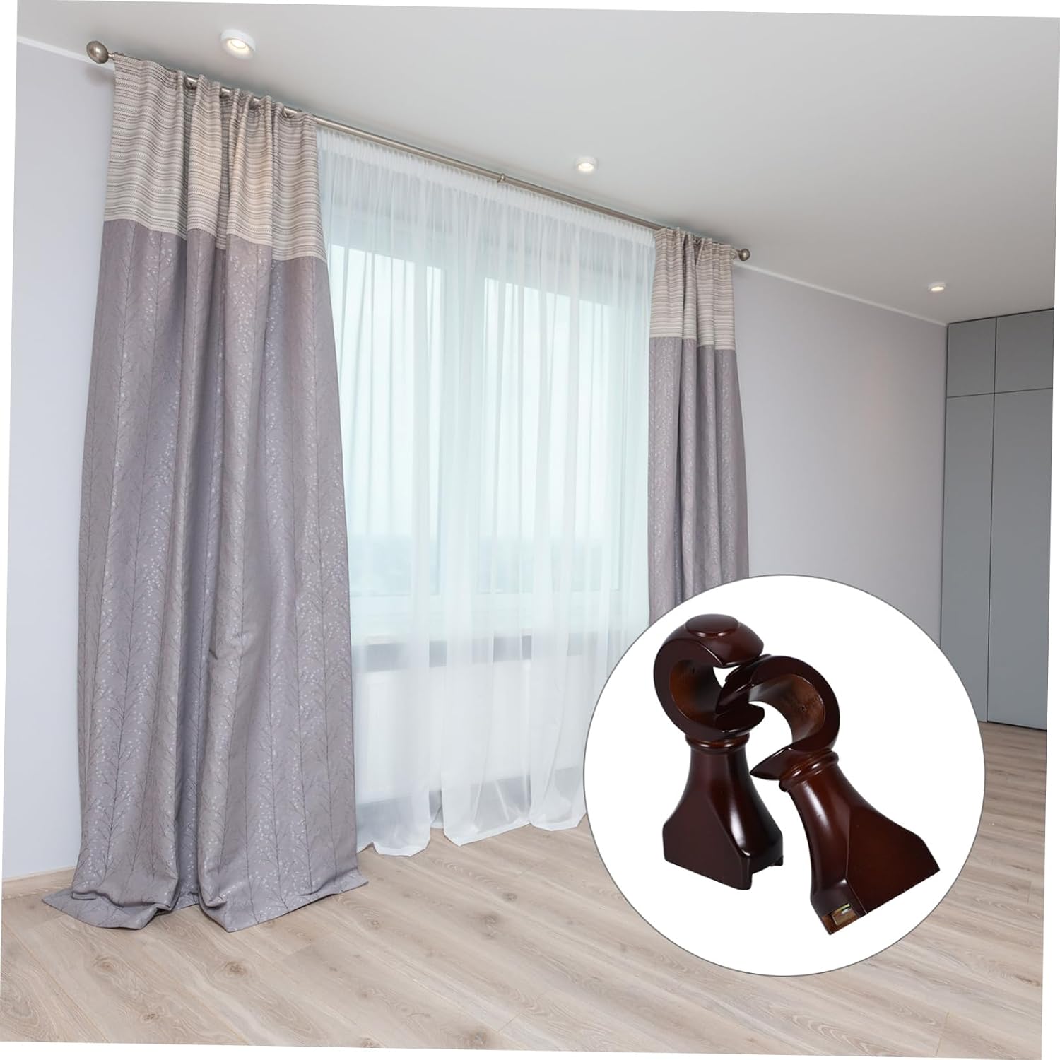 ORFOFE 2pcs Heavy Duty Curtain Rod Brackets Sturdy Holders for Drapery Kitchen Bedroom and Living Room Design Easy to Install Deep Finish