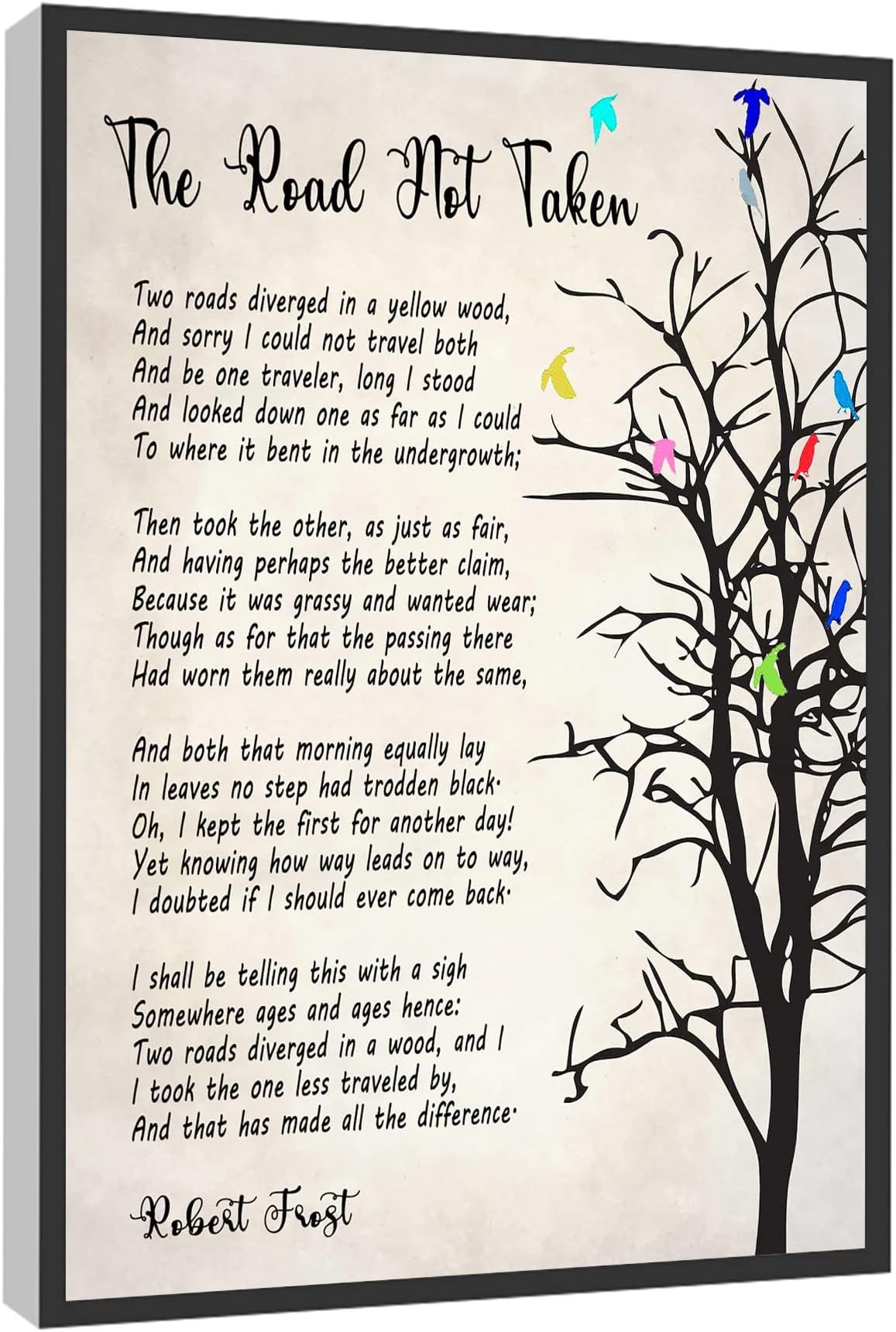 RCVTVPV Robert Frost Poem Wall Art The Road Not Taken Poem Poster Minimalist Art Print Canvas Wall Art For Home Office Framed Ready to Hang 8"x12"
