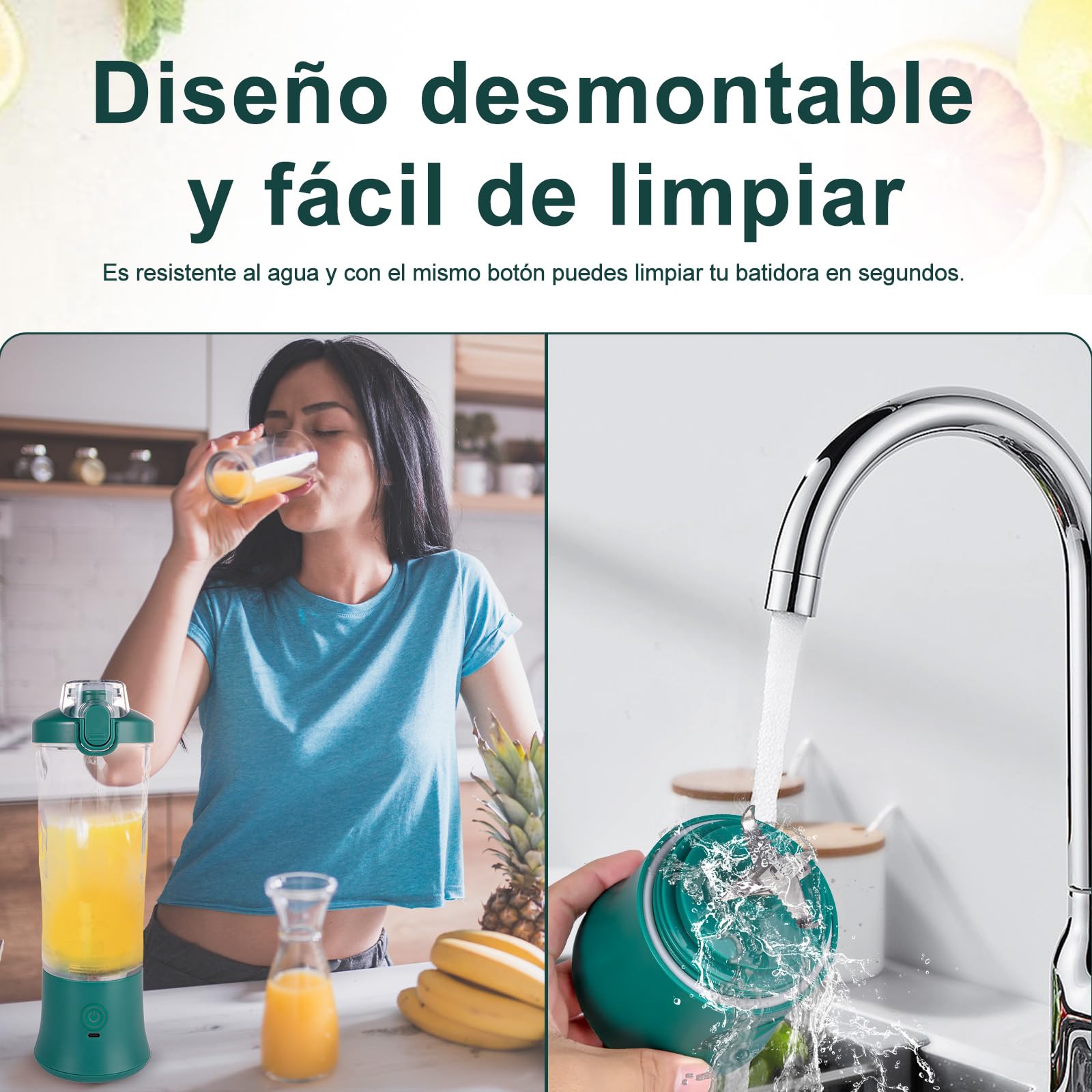 FRZA Batidora GO Portátil 600 ml con Batería 4000 mAh – Recargable USB, Cuchillas Inox para Batidos, Smoothies y Proteína – Vaso Ligero para Gimnasio, Oficina y Viajes