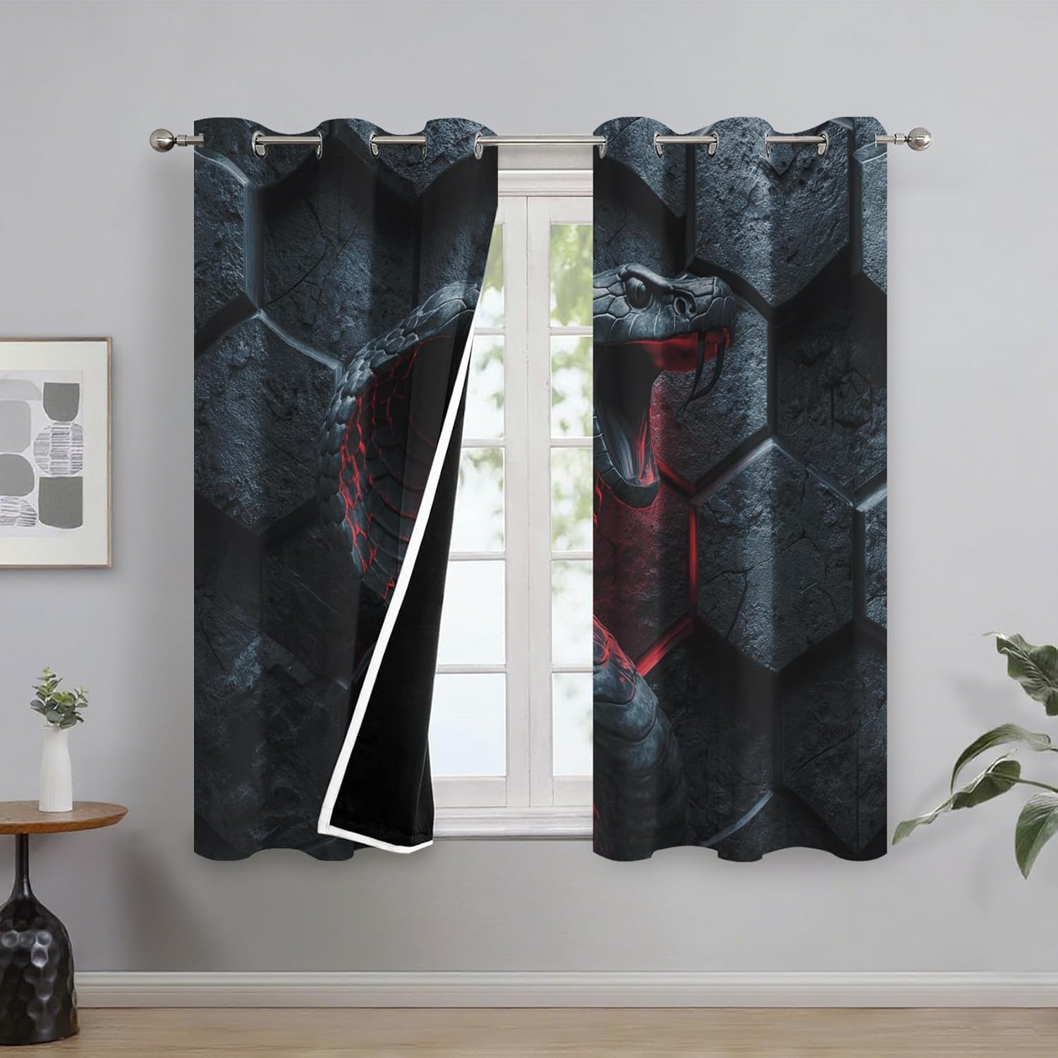 Snake Curtains for Bedroom, Wild Animal Cobra Blackout Curtains Living Room Decor, Snake Thermal Insulated Grommet Drapes & Home Decor, 38 x 54 Inch 2 Panels K-X9