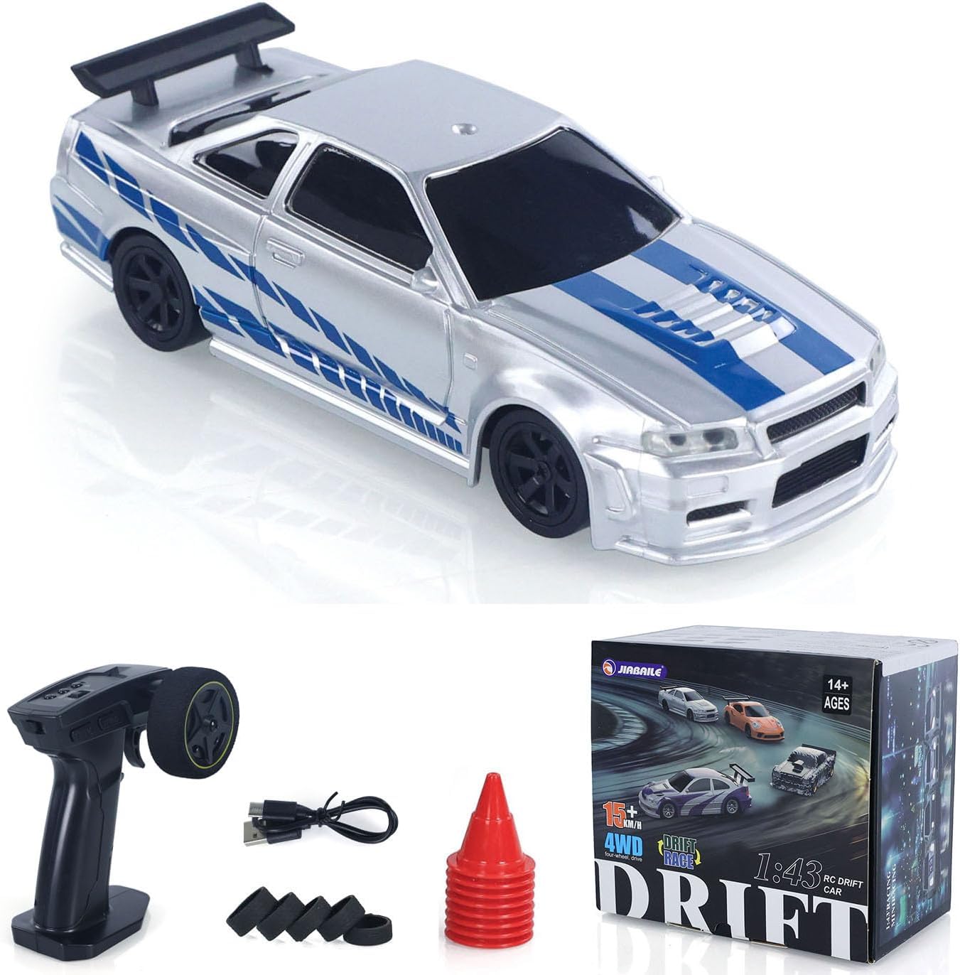 wheelfun1/43 RC Racing Car R34 Radio Controlled High Speed Drift Vehicle 4Wd RTR Mini Car Toy 2.4G Radio Lipo Battery Gifts Hobby Grade Model for Adult,