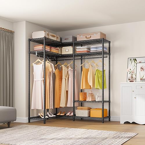 Miniatura 2 de VIPEK L30 - Perchero de esquina resistente en forma de L, con estantes ajustables y varillas para colgar, armario de esquina portátil para colgar