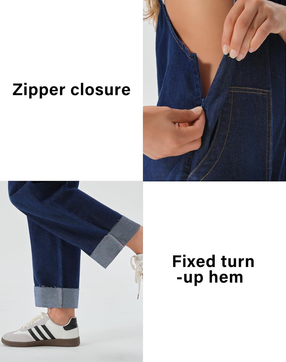 roswear Women's Denim Overalls Thin Sleeveless Jumpsuits with Adjustable Strap Cuffed Hem - Image 7