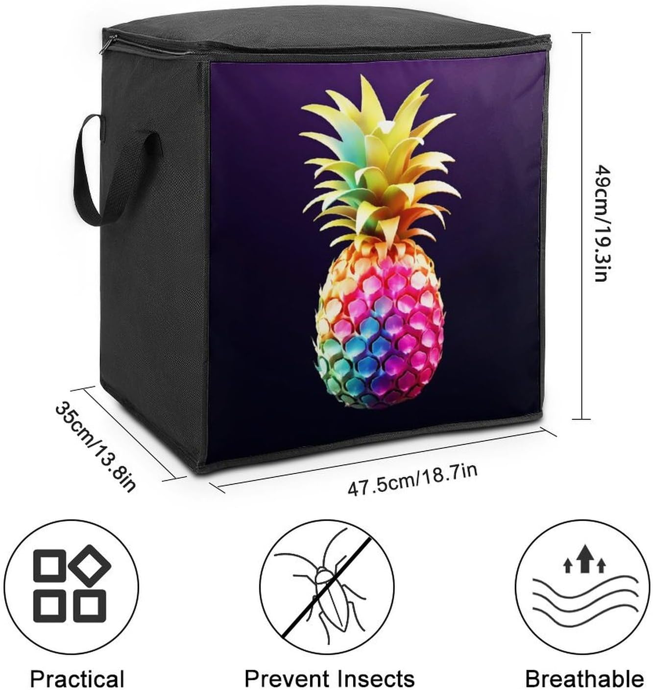 Quilt Storage Bag,Colorful Pineapple Printed Large Foldable Storage Container Portable Travel Storage Bag for Blankets, Quilts, Clothes, Comforter, Bedding And Pillows