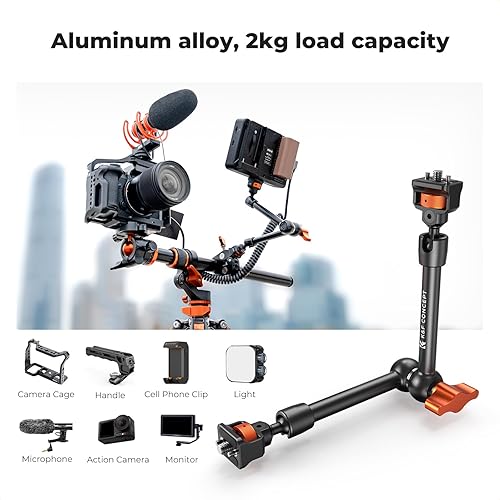 Vista 2 de K&F CONCEPT Kit de abrazadera de brazo mágico de 11" con tornillo de rosca ARRI de 1/4" y 3/8", brazo de cabezales esféricos de 360° con soporte
