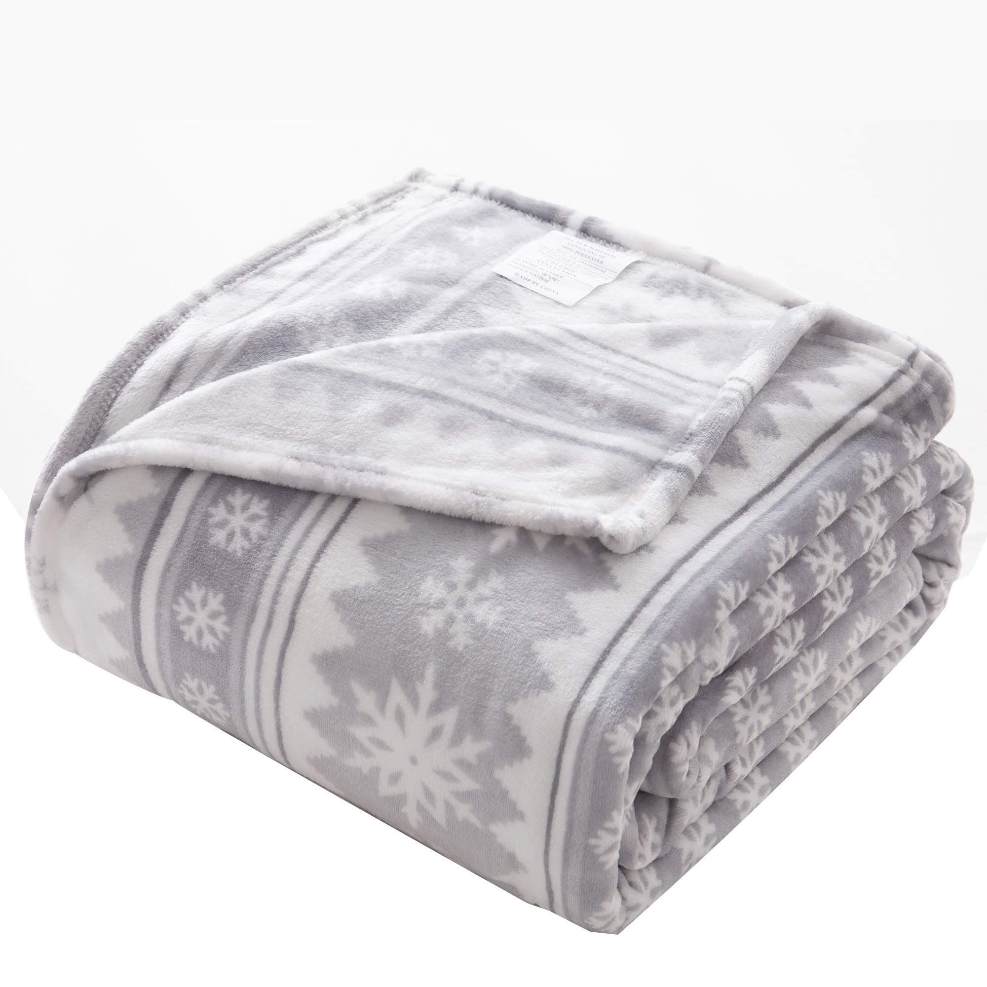 Chezmoi CollectionSnowflake Printed Microfiber Flannel Fleece Blanket - Super Soft Cozy Lightweight Bed Blanket - King Size, Gray