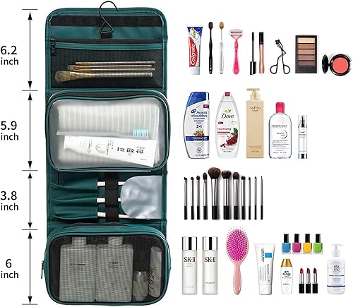 Miniatura 4 de Neceser de viaje grande para mujer, soporte para brochas de maquillaje con gancho, organizador de artículos de tocador para accesorios de tocador,