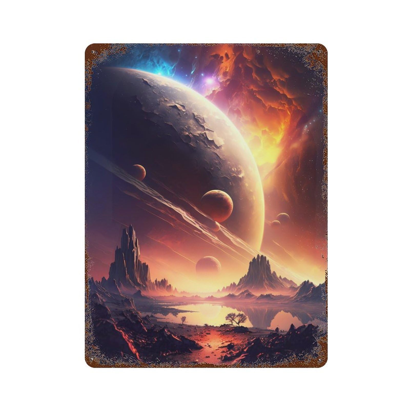 Cosmic Cove Fantasy 15.7"x11.8" Retro Metal Sign, Industrial Home Decor for Office, Studio And Wall Decor