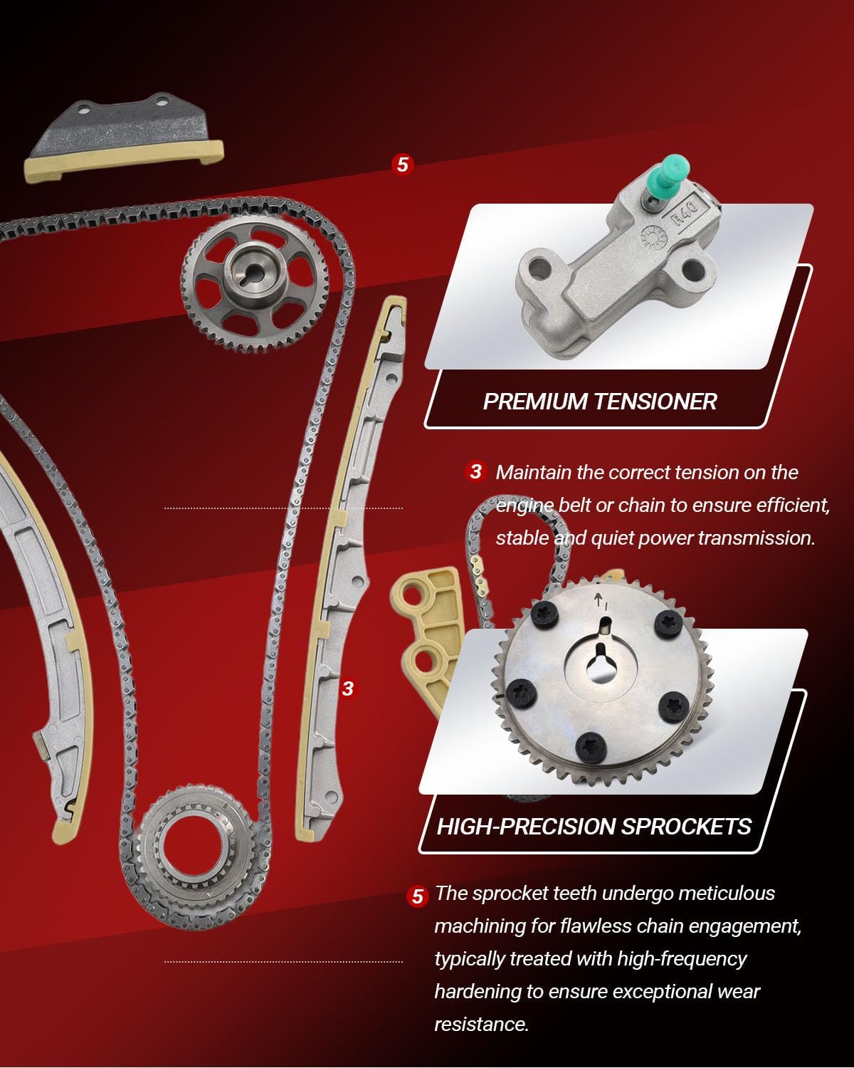 14510-R40-A01 Timing Chain Kit with Camshaft Adjuster (12pcs) fit for Acura ILX TSX, Honda Accord Civic Crosstour CR-V 2.4L 2354CC L4 Direct Timing Chain Replacement OE Number 14310-R44-A01