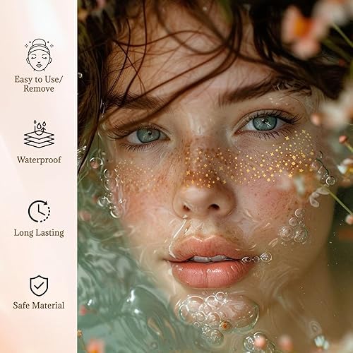 Glitter Freckles X6 + Cleaning Sticker X8，Face Glitter 【One-Second Remove】【Waterproof】【No-Stimulation】 Sparkle Freckles for Women，Pattern B(A--Glitter Freckle X6 +8 Cleaning Sticker X8)