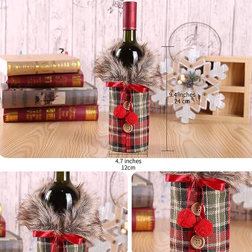Miniatura 4 de OHLOMJES Juego de fundas de botella de vino de Navidad, 2 bolsas de regalo de vino de Navidad, cuello de suéter de botella de vino de arpillera y