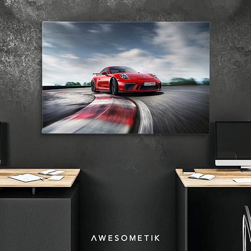 Miniatura 2 de "AWESOMETIK" Porsche 911 GT3 - Lienzo decorativo para el hogar. Listo para colgar. Fabricado en Estados Unidos (24 x 18 pulgadas envuelto en galería)