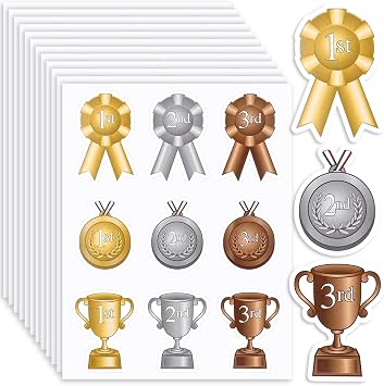 AmazingSpark 108 Pcs Award Stickers, Gold Silver Bronze Trophy 1st Place