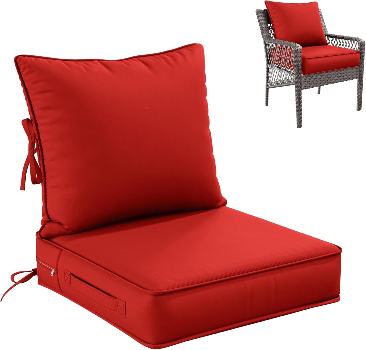 Premium Outdoor Seat Cushion Chair Cushions for Patio Furniture 19 L X 19 W X 4 H Waterproof & Fade Resistant Deep Seat and Backrest Cushion Set with Removable Covers for Chair, Sofa