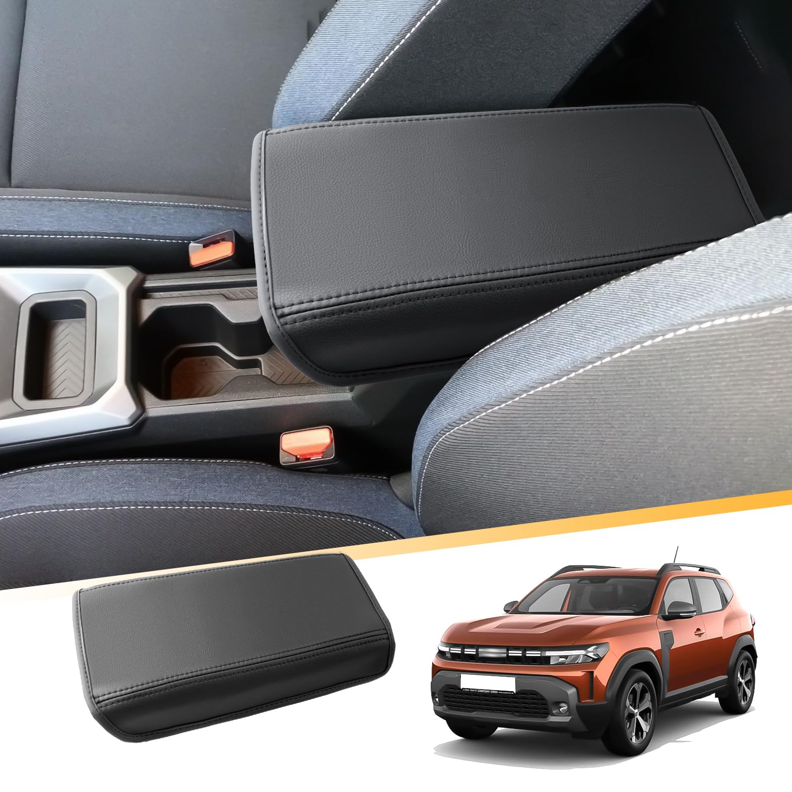 LFOTPP Pokrowiec na podłokietnik kompatybilny z Dacia Duster 3 2024/2025, Dacia Duster III od 2024 + pokrowce na podłokietniki, poduszki ze skóry PU, podłokietniki na konsolę środkową, osłona skrzynki